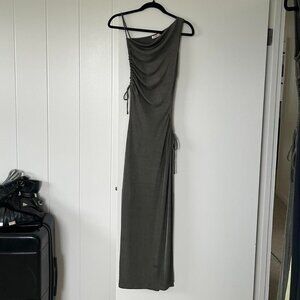 VRG GRL / WHOIAM Slate gray shimmery ruched cutout maxi dress - glam